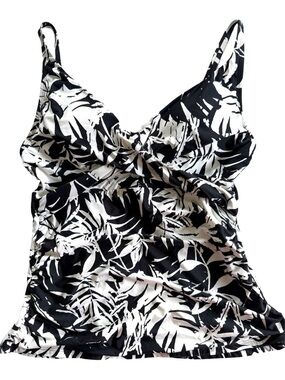 Yarn & Sea Tropical Floral Black & White Print Twist Front Tankini Top Size XL